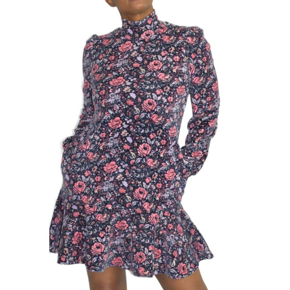 Rebecca Taylor La Vie Dress Purple Floral Puff Sleeve Drop Waist Mini Size XS - Picture 12 of 16
